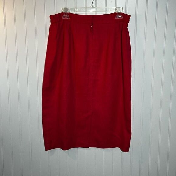 VTG Anne French Linen A-Line Skirt Women’s 12 Red Lined Classic Work Wear Office - Picture 5 of 8
